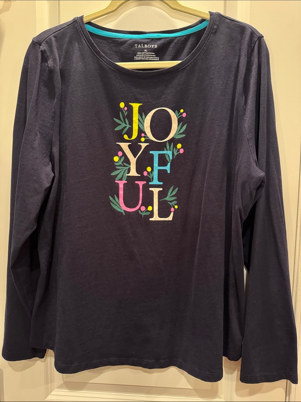 Talbots “Joyful” Christmas Long Sleeve Tee in navy Size XL